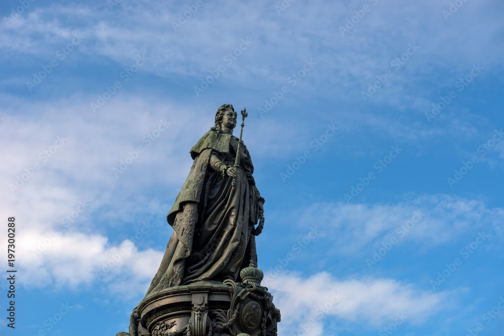 RUSSIA, SAINT PETERSBURG - AUGUST 18, 2017: A bronze monument to Catherine the Great on Ostrovsky Square in Catherine Square