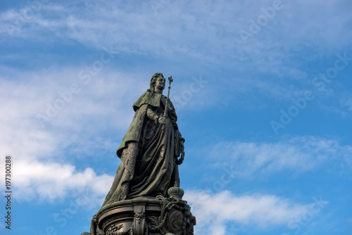 RUSSIA  SAINT PETERSBURG - AUGUST 18  2017  A bronze monument to Catherine the Great on Ostrovsky Square in Catherine Square