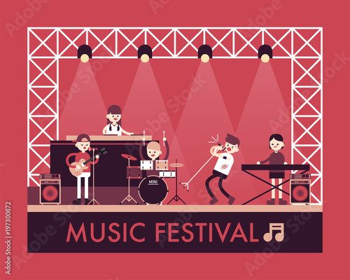 The band is performing on stage. vector flat design illustration set 