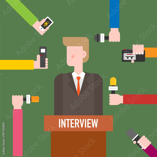 Interviews with reporters. vector flat design illustration set 