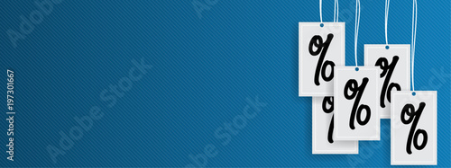 Hanging Price Stickers Sale Header. Hanging percent stickers header. Percent mark hanging concept.