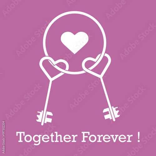 Keys in heart shape and the words together forever