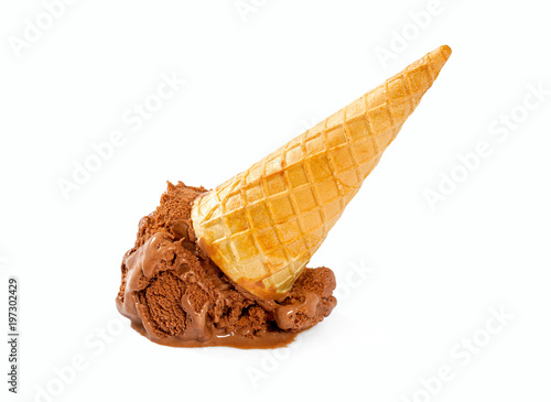 фотографія fallen chocolate ice cream isolated on white