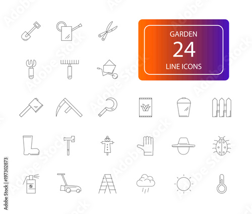 Line icons set. Garden  pack. Vector illustration