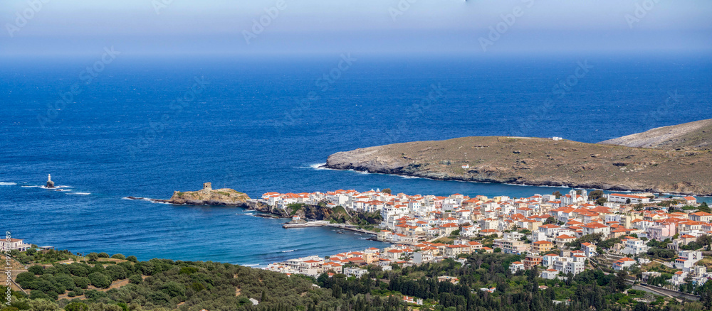 Panoramic view of the Chora of Andros ,Greece at daytime.