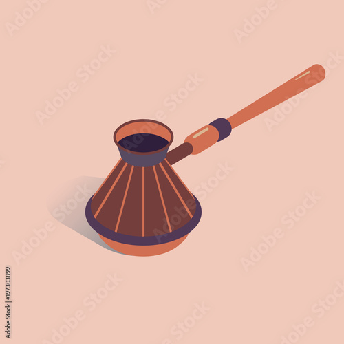 Vector illustration with 3D coffee cezve. Coffee maker in isometric flat style