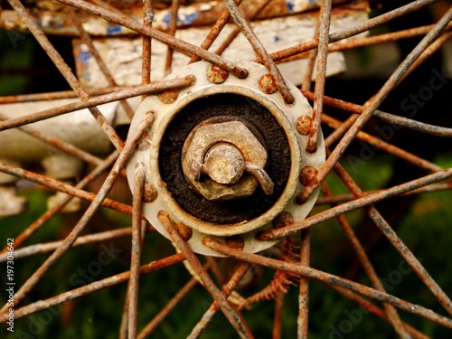 Close up vintage rusty bike wheel