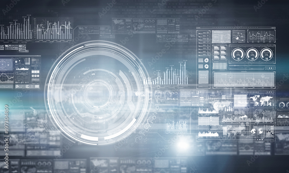 Obraz premium Charts and graphs holograms on screen