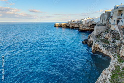 Evening view of Polignano A Mare town. South of Italy.