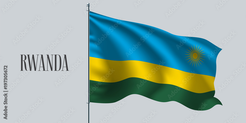 Rwanda waving flag on flagpole vector illustration Rwanda waving flag on flagpole vector illustration