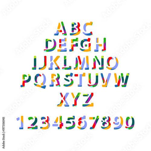 ABC alphabet in colorful style for kids.Latin letters and numbers.