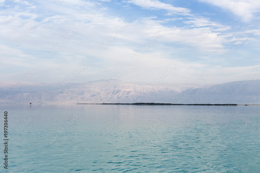 The Dead Sea view, blue water and sky