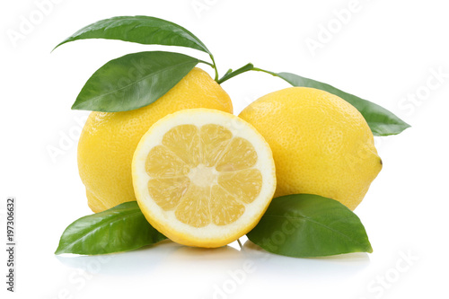 Zitrone Zitronen mit Blättern Früchte Freisteller freigestellt isoliert