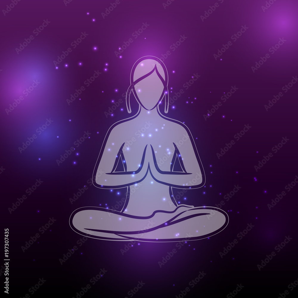 Shiny yoga meditation female silhouette