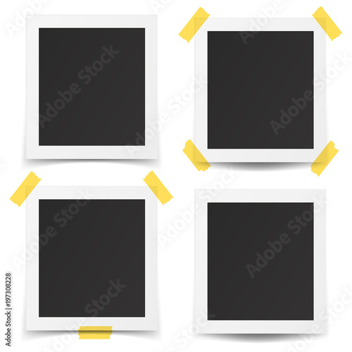 Set of realistic old photo frames isolated on white background. Template retro photo design. Vector illustration.