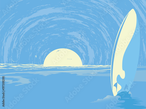 Abstract background design with sun and river, Nature wallpaper vector.