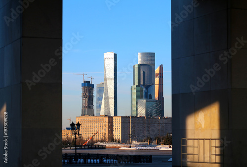 Photo landscape of Moscow City at sunset
