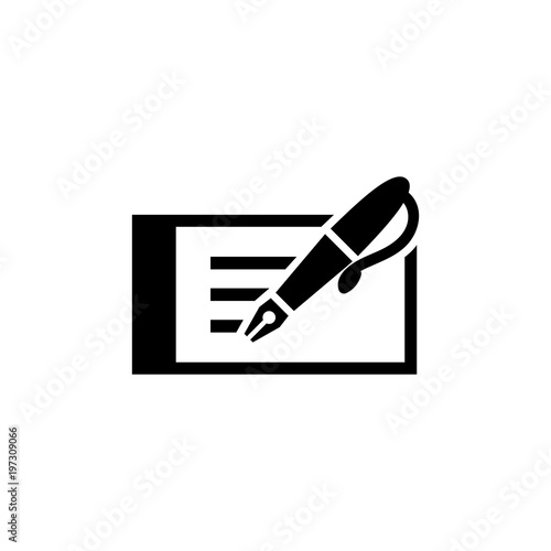 Business Visit Card with Fountain Pen. Flat Vector Icon. Simple black symbol on white background