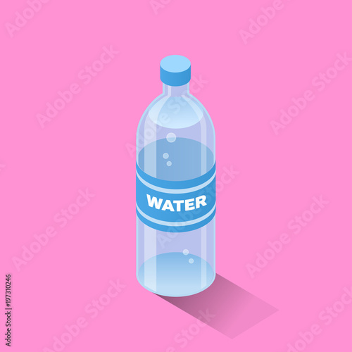 Bottle of water color isometric style icon with outline, food concept illustration