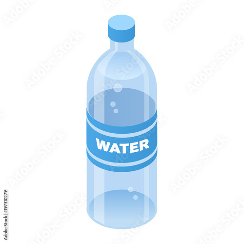 Bottle of water color isometric style icon with outline, food concept illustration