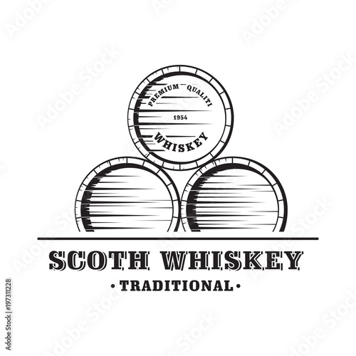 Wooden Whiskey Barrel. Hand Drawn Vector Illustration