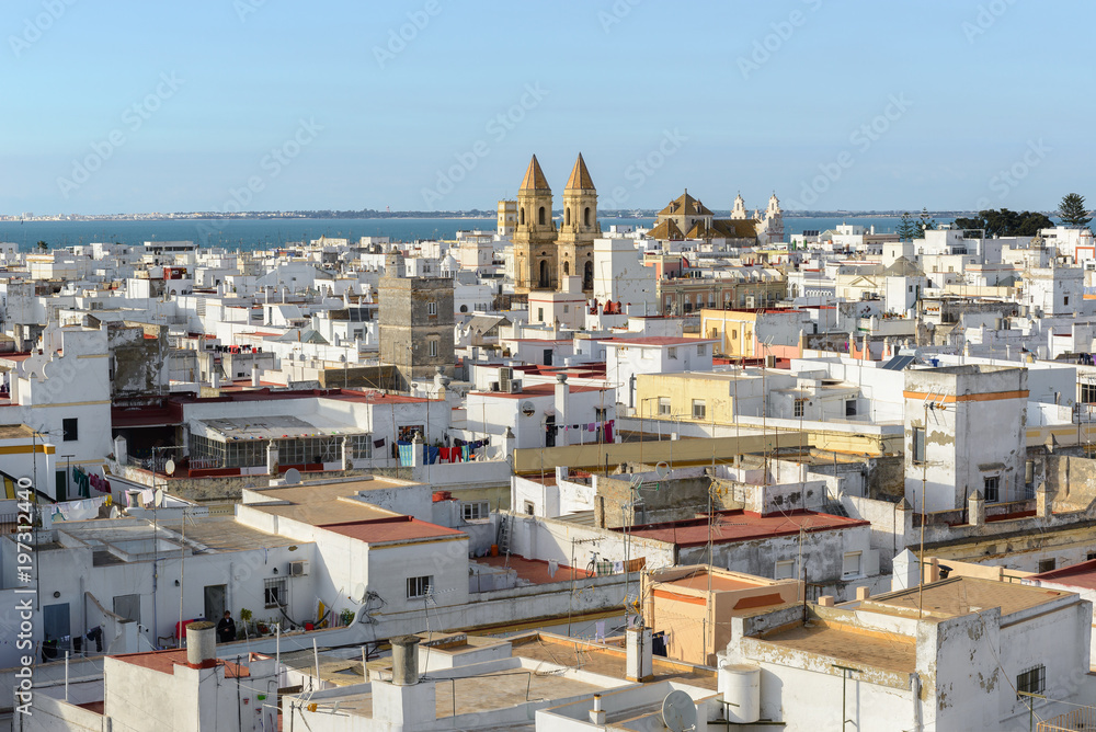 Panoramic view of Cadiz from Tavira tower, Andalusia, Spain
