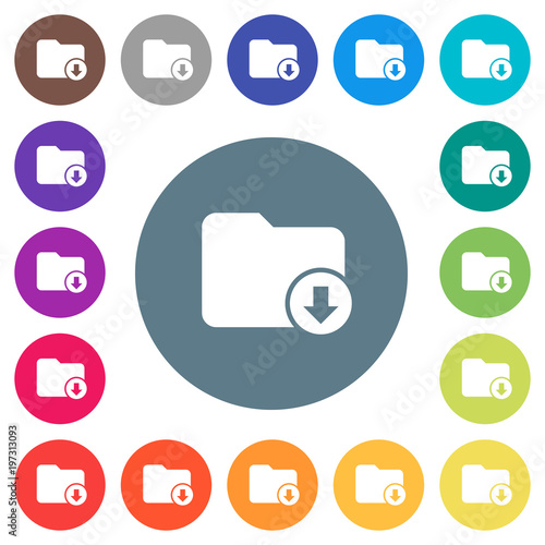 Move down directory flat white icons on round color backgrounds
