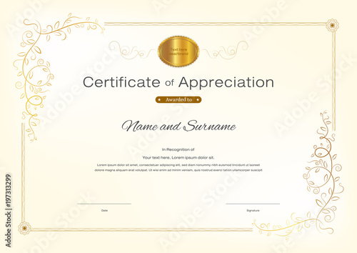 Luxury certificate template with elegant border frame, Diploma design for graduation or completion