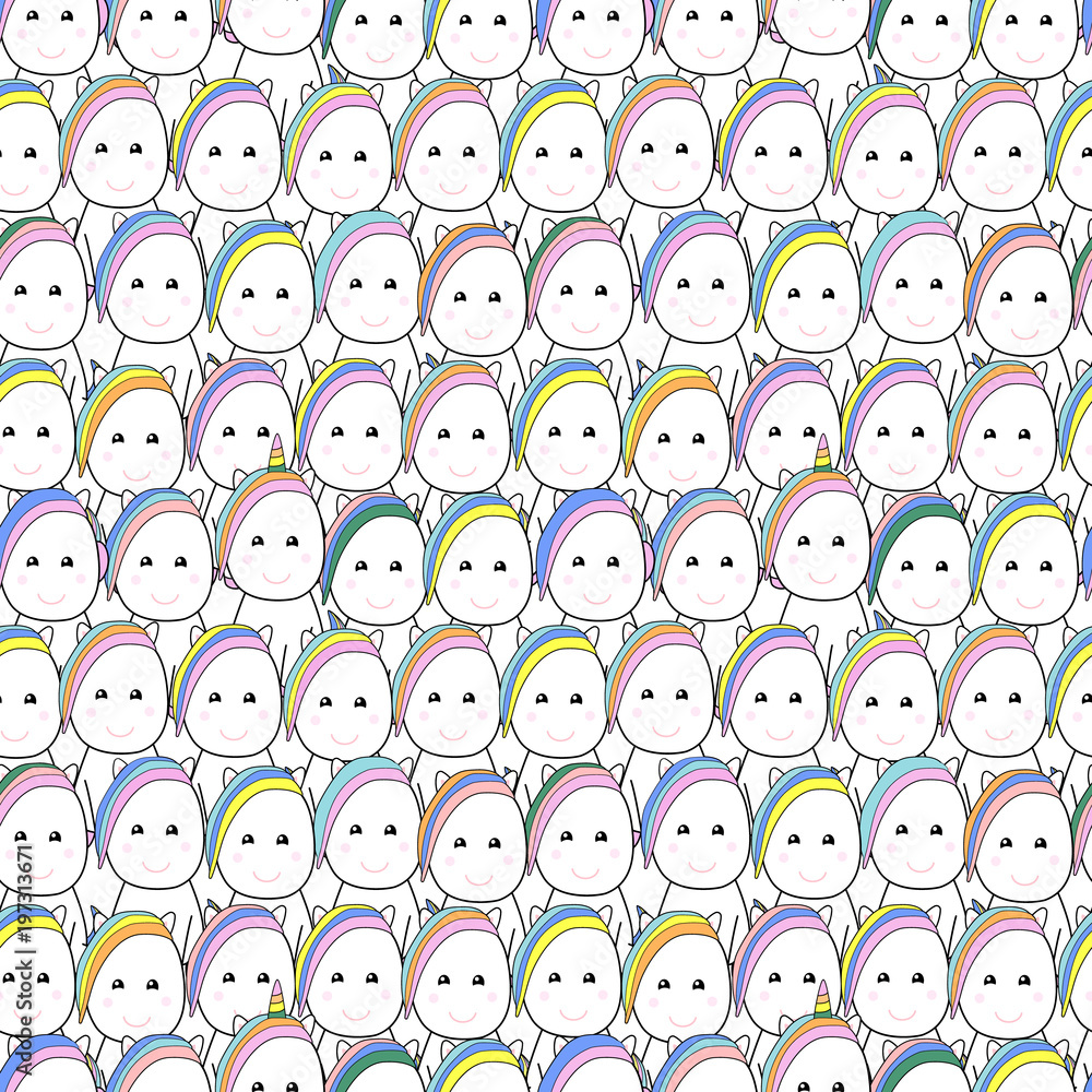 Seamless pattern with pony and unicorn faces