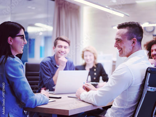 Startup Business Team At A Meeting at modern office building