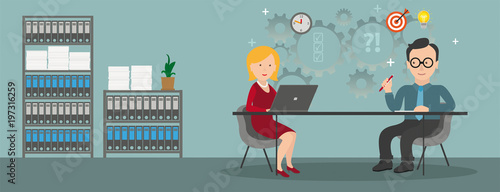 Consulting Woman Notebook Businessman Table