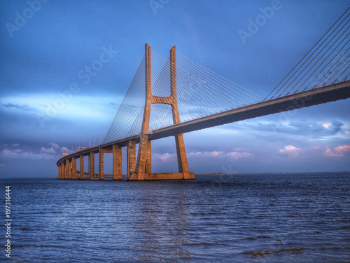 Sunset at Lisbon, looking to the Vasco da Gama Bridge