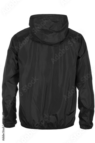 Warm black windbreaker jacket with hood photo