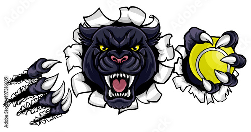 Black Panther Tennis Mascot Breaking Background