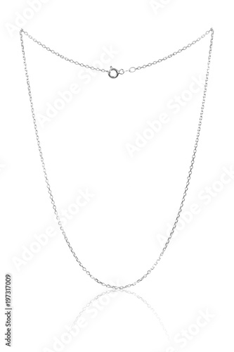 Fényképezés Silver necklace chain, luxury jewelry isolated on white background