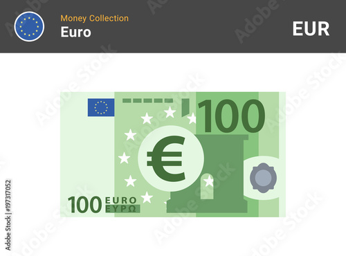 100 Euro banknote. Paper money. Flat Style. Vector illustration.