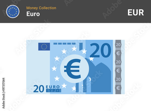 20 Euro banknote. Paper money. Flat Style. Vector illustration.