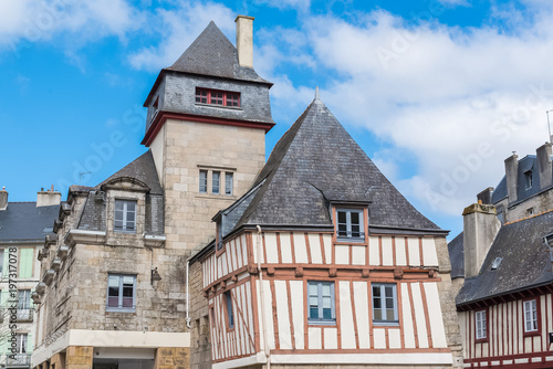 Quimper, old half-timbered houses, beautiful touristic town in Brittany 