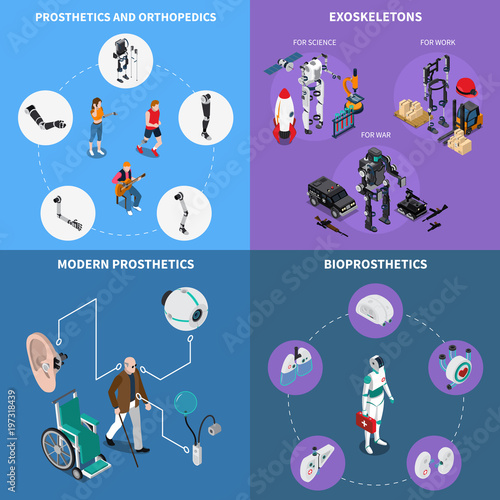 Exoskeleton Bionic Prosthetics Concept Icons Set