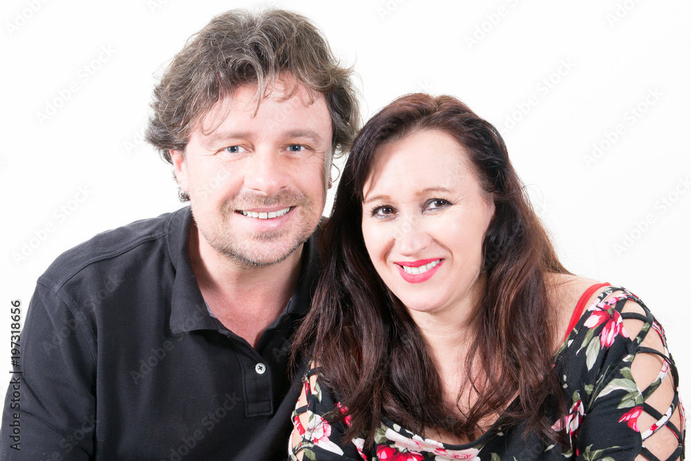 middle aged happy couple smile on the white background middle aged happy couple smile on the white background