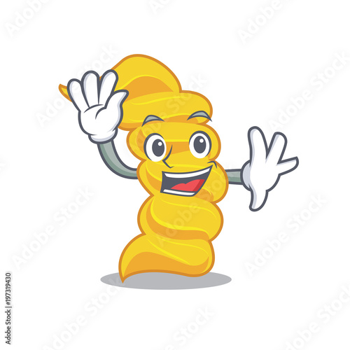 Waving fusilli pasta character cartoon