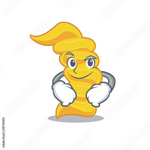 Smirking fusilli pasta character cartoon