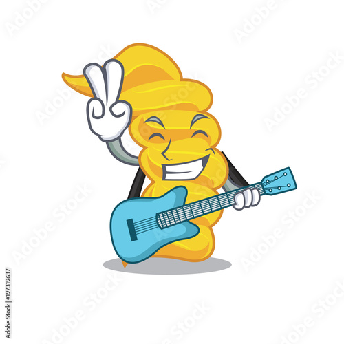 With guitar fusilli pasta mascot cartoon