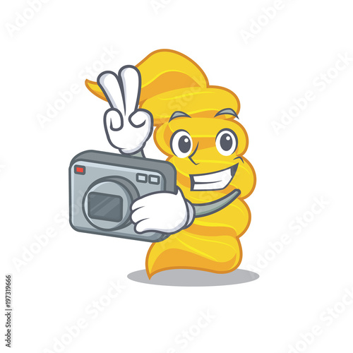 Photographer fusilli pasta mascot cartoon
