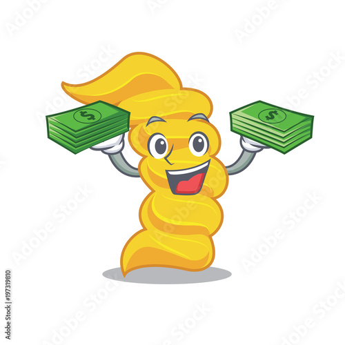 With money fusilli pasta mascot cartoon