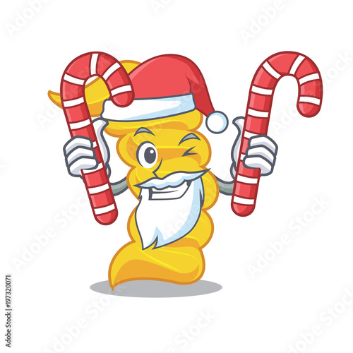 Santa with candy fusilli pasta mascot cartoon