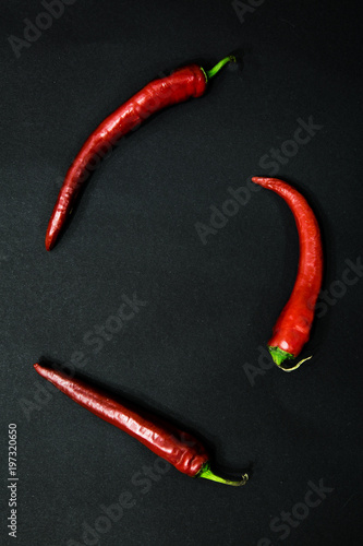 Chili pepper, red chili pepper cayenne on black background.