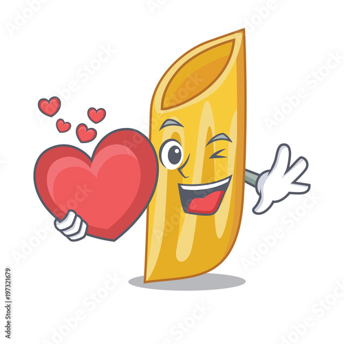 With heart penne pasta character cartoon