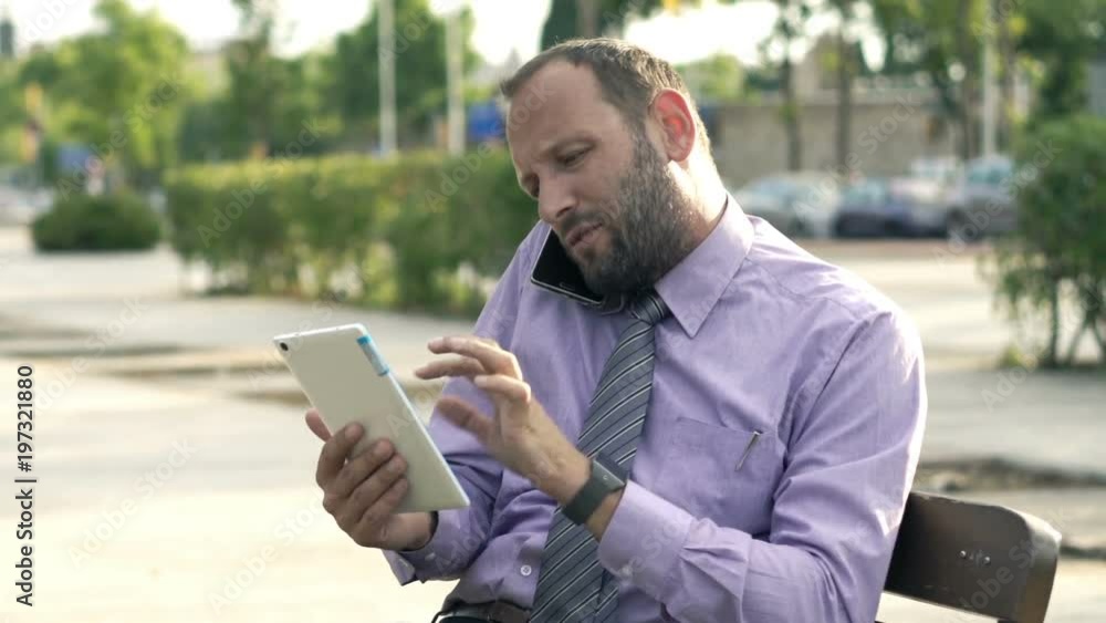 Young businessman with tablet talking on cellphone in city
Young businessman with tablet talking on cellphone in city