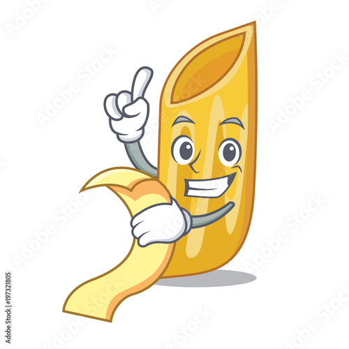 With menu penne pasta character cartoon